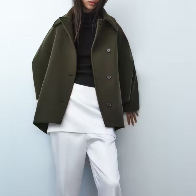 French Coat Fashion Polo Collar Blended Short Cape Sleeve Coat - Bellarte Enchanté French Coat Fashion Polo Collar Blended Short Cape Sleeve Coat